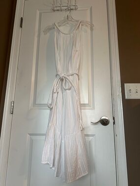 LOFT White Sleeveless Maxi Dress with Braided Waist Tie